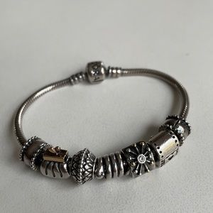 Pandora Bracelet Sterling Silver Size 7 1/2 With 7 Beads